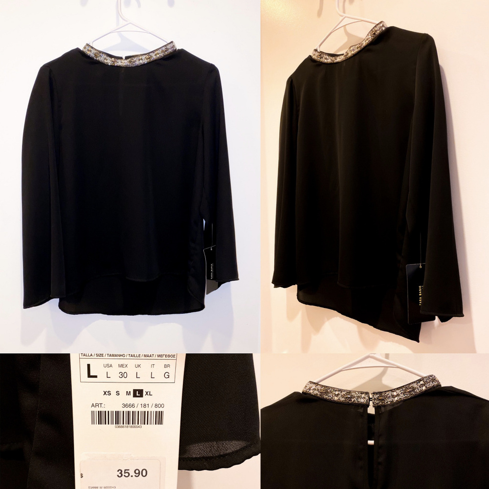 ZARA Elegant Beaded Neckline Loose Evening Blouse